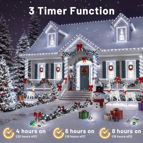 Ollny Christmas Lights Outdoor, 1200 LED 393FT White Fairy Lights Timer