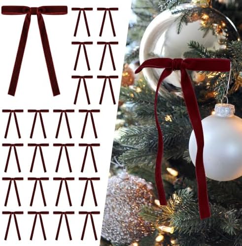 SIMISI RIBBON 24Pcs Christmas Velvet Ribbon Bows Decorations for Tree