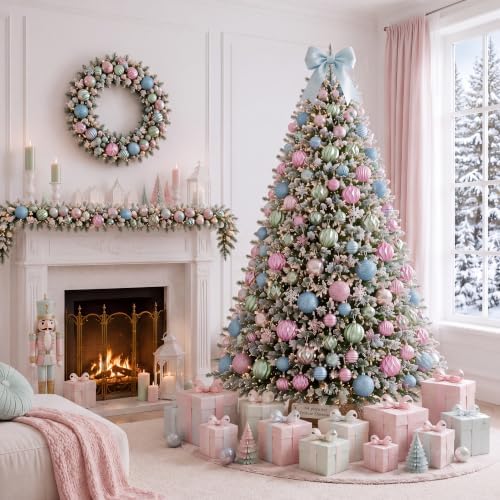 Lunmon 64 Pcs Pastel Christmas Ball Ornament Set Pink Green Blue Baubles