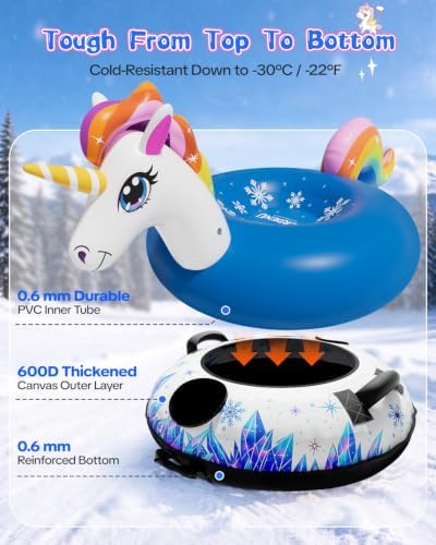Verdenu Inflatable Unicorn Snow Tube with Canvas Cover for Kids & Adults