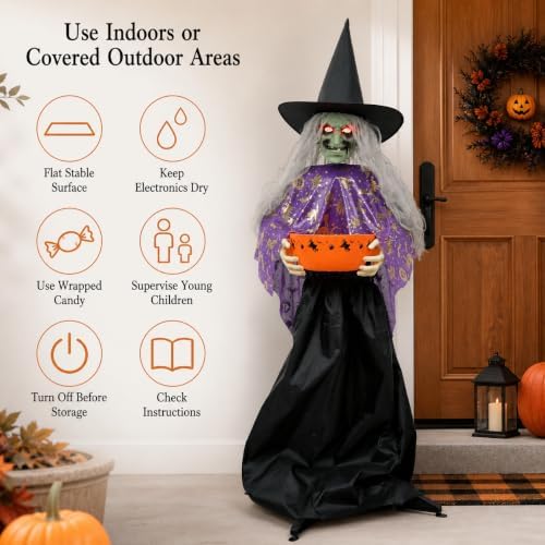 HOMELEX 57 in Animated Witch Candy Bowl, Sound Activated