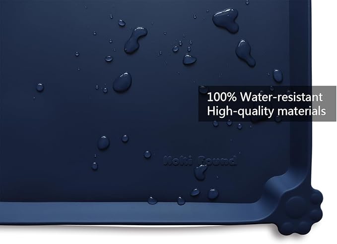 Hoki Found XX-Large Silicone Pet Feeding Mats - Non Slip Dog Cat Bowl Placemats - Waterproof, Carpet Safe - French Navy