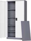 Metal Garage Storage Cabinets with Lock Door and Adjustable Shelves, Steel Tool Cabinets for Home,Office,Warehouse Organisieren (Gery White, 71" H)