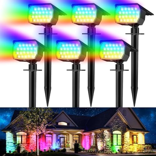 WENATY Solar Spot Lights Outdoor Waterproof, Solar Spotlights, 6 Packs, RGB