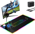 Mouse Pad with Wireless Charger Foldable Phone Holder, XXL RGB Gaming Mousepad 31.5"x15.8" Large Desk Mat for Keyboard, Black Desk Pad with Dual Qi Charging Station, 11 Colors 5 Modes