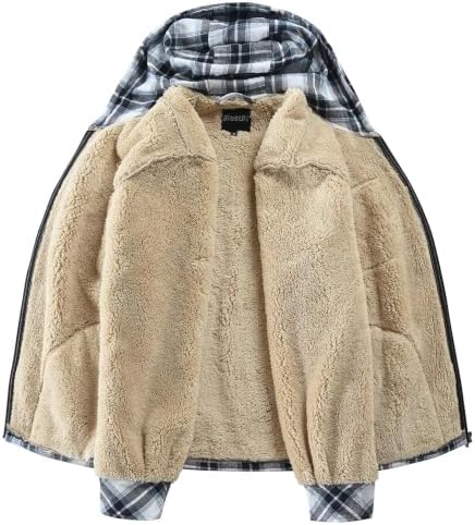 Elesuit Men's Full Zip Fleece Flannel Jacket Shirt Plaid Cotton Hoodie Coat