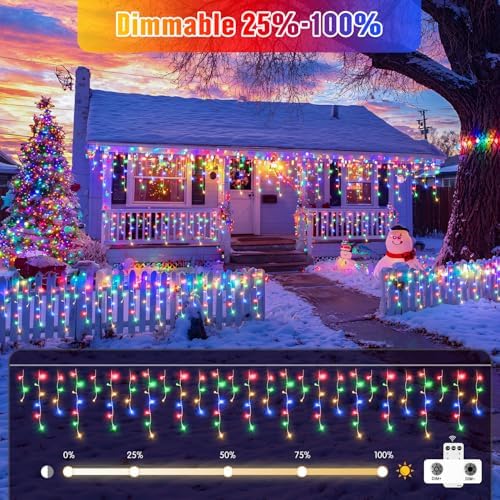 JMEXSUSS Multicolor Icicle Christmas Lights with Remote, 400 LED 38.8Ft