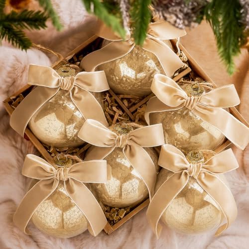 Halloscume 6 Pcs 4 Inch Vintage Christmas Glass Ornament Mercury Glass Ball