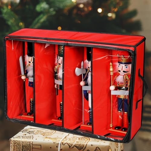 Preboun 4 Pack Christmas Nutcracker Storage Box Clear Top,Multicolor