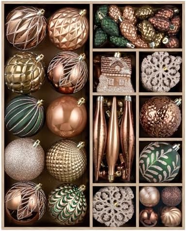 JORNOY 106Pcs Christmas Ornaments Set, Shatterproof Assorted Hanging Baubles Decorations Bulk for Christmas Tree Decorations Home Holiday Party Decor, Earth Tone