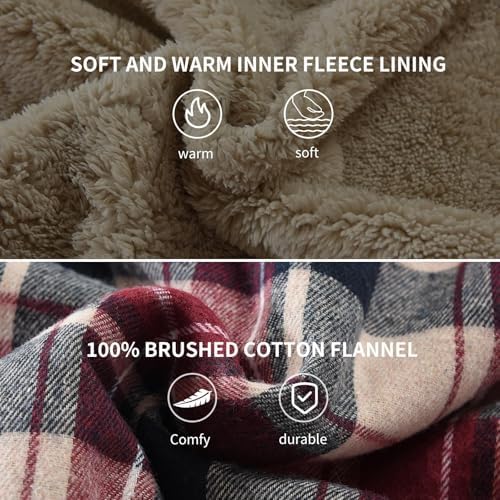 Men's Sherpa Cotton Flannel Shirt Jacket Plaid Button Coat Pocket