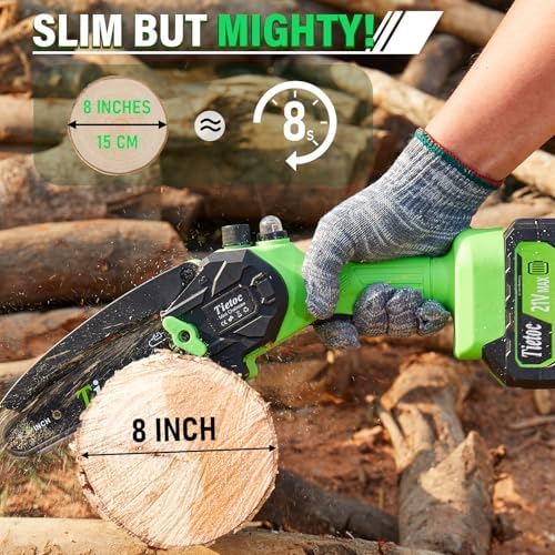 Tietoc Mini Chainsaw 8 inch Cordless with 2x 4000mAh Batteries, Battery Powerd Chain saw with Oiler, Lightweight Handheld Saw for Hous