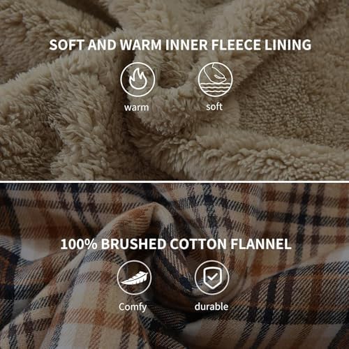 Men's Sherpa Cotton Flannel Shirt Jacket Plaid Button Coat Pocket