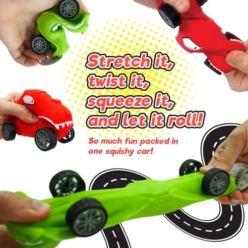 JA-RU Squishy Wheelz Car Toy (4 Units) Twist, Stretch & Added Wheels 4545-4