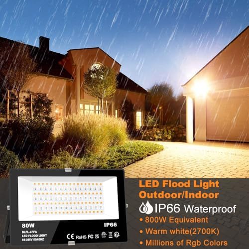 MELPO LED Flood Light Outdoor 80W, 800W Equivalent RGB Landscape Lighting