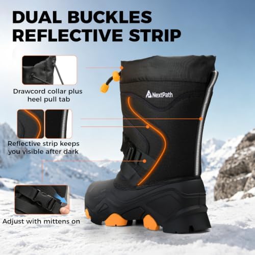 Men's Ice Grip Snow Boots, 3M Insulated Winter Boots Waterproof