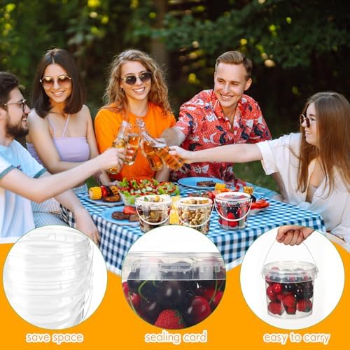 Funnymoom 20 Pack 48 oz Clear Buckets with Lids and Handles