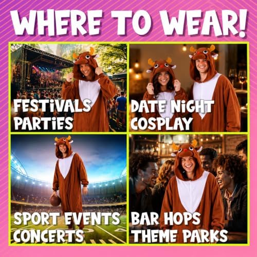 Funziez! Adult Onesie Halloween Costume Animal Dinosaur Shark Unisex Plush One Piece Cosplay Suit for Adults, Men and Women