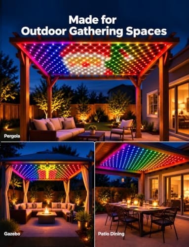 Christmas Net Lights Outdoor 10 x 10 ft, DIY 225 RGB LEDs, App & Remote Control, Music Sync Timer for Patio, Pergolas, Wedding Christmas Trees, Bushes, Garden, Outdoor Decoration