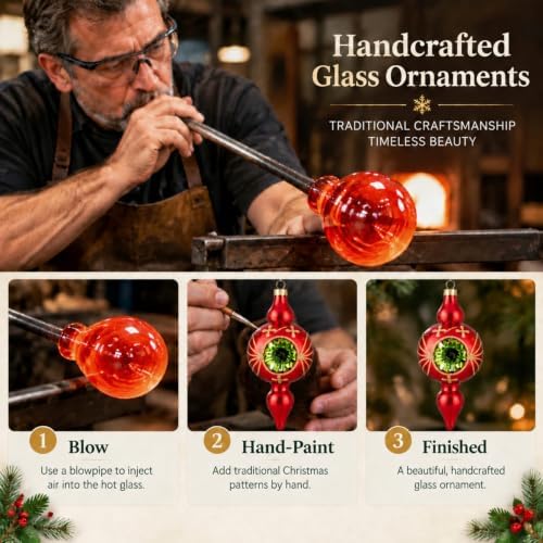 Soulchen 8 Pcs Vintage Glass Christmas Ornament with Reflector for Tree