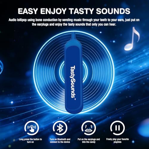Amos TastySounds Wireless Audio Music Lollipop - Bone Conduction Music Lollipop with Natural Blackberry Flavor, Private Listening Experience, Premium Gift Packaging for Tech Lovers & Adults (1 Pack)