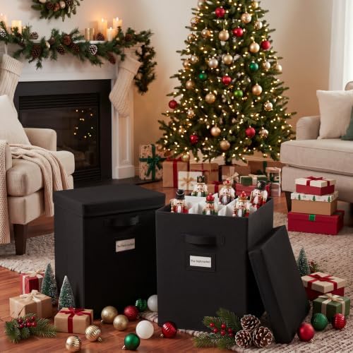 2 Packs Christmas Nutcracker Storage Box 16 Inch Hold 9 Nutcrackers Figurine Collectible Black Dividers for Holiday Decor Carolers Santa Figure Nut Cracker Ornaments