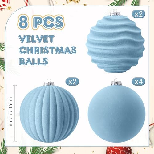 Syhood 8 Pcs 6 Inch Velvet Christmas Balls Large Ornaments, Dusty Blue