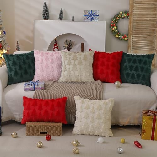 DFXSZ Christmas Tree Pillow Covers 16x16 Set of 2 Christmas Decor BeigeStar