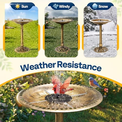 VIVOHOME Bird Bath with Solar Fountain for Outside, Pedestal, Golden