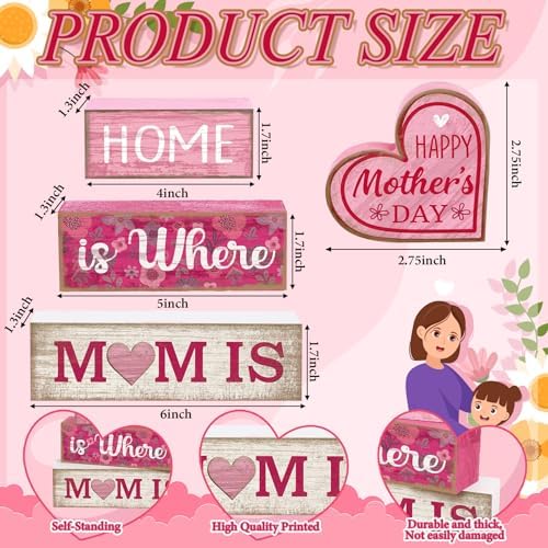 Lineshading 4 Pcs Wooden Block Signs Mothers Day Farmhouse Tabletop Decor