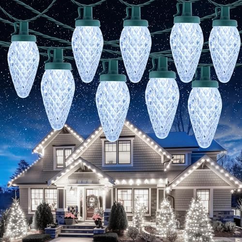 C9 Christmas Lights Outdoor, 114FT 150 LED C9 String Lights, Pure White
