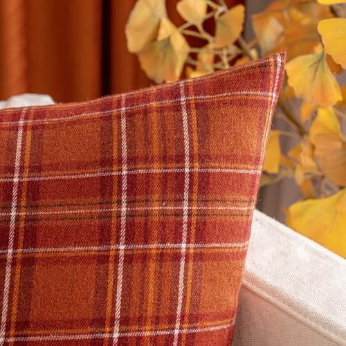 MIULEE Fall Plaid Pillow Covers Scottish Tartan 18x18 Burnt Orange