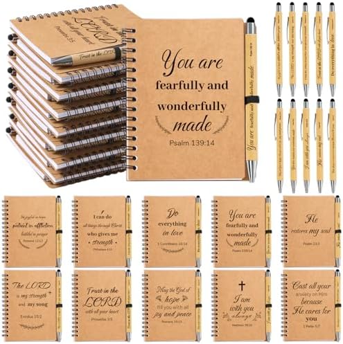 120 PCS Bulk Christian Gifts, Prayer Journal for Women & Men, 60 Small Christian Notebooks, 60 Scripture Pens, Inspirational Notebooks for Church, Spiritual Gift for Bible Study, Faith Gift for Church