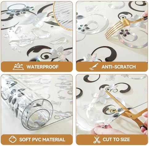LovePads Floral Table Cover Protector 40 x 72 Inch, 1.5mm Thick Plastic Mat