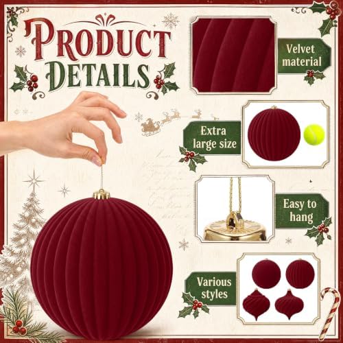 Civaner 4 Pcs Large Velvet Christmas Ball,8 Inch,Burgundy