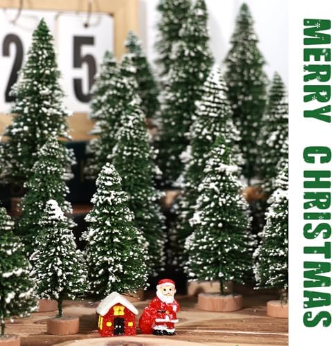 30Pcs Mini Christmas Trees Artificial Christmas Tree Bottle Brush Trees with Wooden Base for Christmas Decor Christmas Party Home Table Craft Decorations(Green-A)