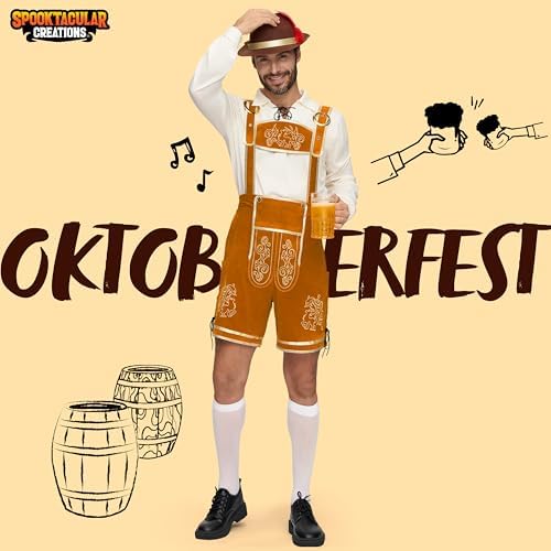 Spooktacular Creations Lederhosen Men Oktoberfest Outfit Costume, Halloween German Bavarian Costume for Adults Beer Festival