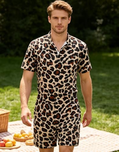 RAISEVERN Mens Romper Male Zipper Shorts Sleeve One Piece Bro Outfits