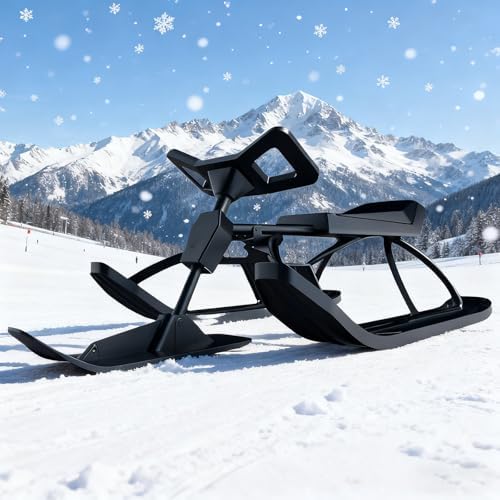 Snow Racer Sled, Ski Sled Slider Board with Steering Handle with Responsive Steering & Shock-Absorbing Column, Heavy Duty Long-Lasting Steel Frame Snow Sled for Kids B