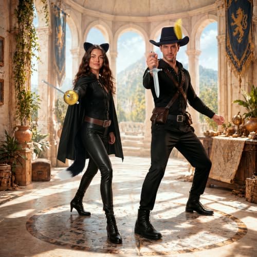 8 Pcs Halloween Couple Costume Set for Adult, Cloak Hat Costume