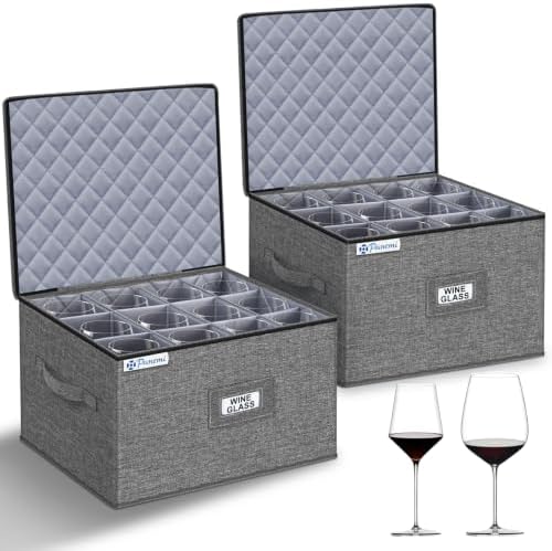 punemi Wine Glass Storage Holder for 24 Glasses, Hard Shell Moving Case Box
