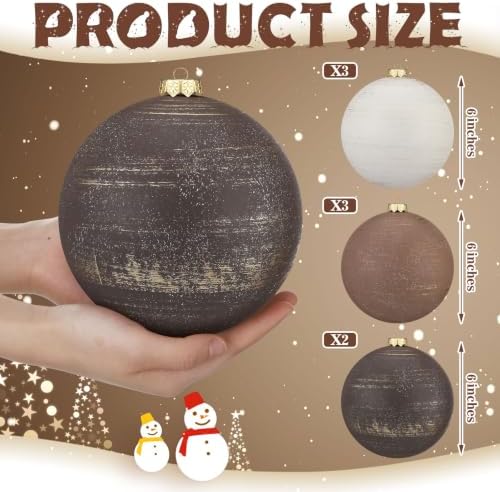 RoundFunny 8 Pcs 6 Inch Electroplated Christmas Ornaments, Vintage Neutral