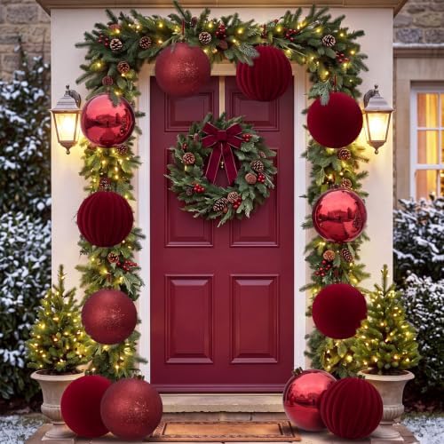 Liliful 8 Pcs 8 Inch Extra Large Christmas Ball Ornaments Decor, Burgundy
