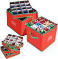 Christmas Ornament Storage Boxes Set of 2, Christmas Bauble Boxes with Removable Trays, Double Zipper, Tear-Resistant Non-Woven Fabric – Stores Upto 128 Christmas Balls