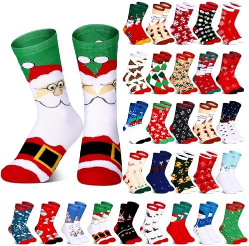 Hoolerry 30 Pairs Christmas Fuzzy Socks Bulk for Adult Gift