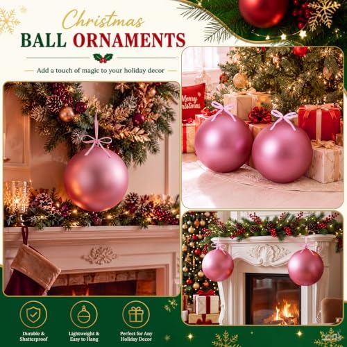 Weysat 4 Pcs Large Fillable Christmas Ball Ornaments, Matte Pink, 10 Inch