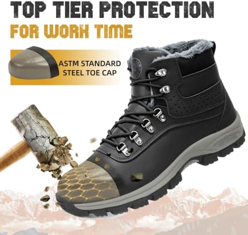 ANGRYRAM Winter Steel Toe Boots for Men Women Safety Construction Shoes