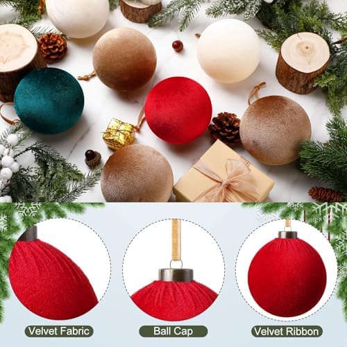 Liliful 12 Pcs Extra Large Velvet Christmas Balls Velvet Ornaments for Christmas Tree Flocked Shatterproof Xmas Tree Balls Bulk for Holiday Party Xmas Trees Hanging Decorations(4 Inch,Red, Green)