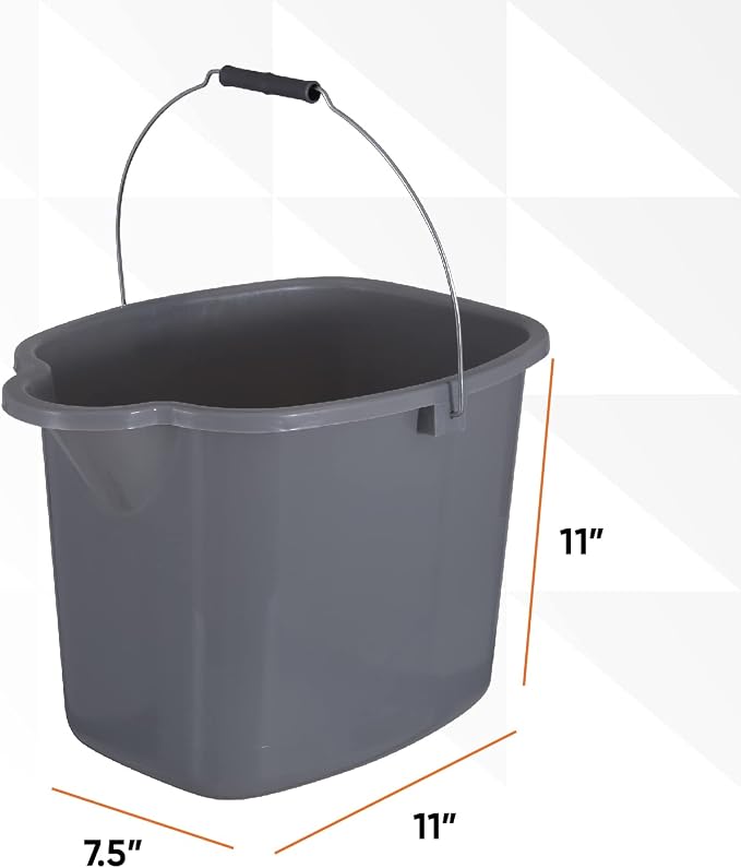 Superio Plastic Bucket with Grip Handle, 16 Liter Large Spout Cleaning Pail Grey, Heavy Duty Bucket Home Floor Mopping, Bath, Car Wash, Bowls for Camping, Fishing