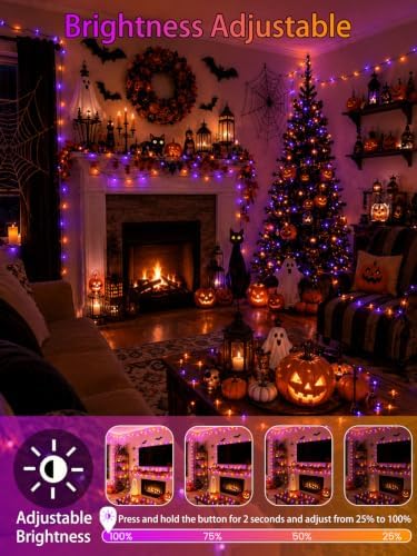 2 Pack 66FT 200 LED Halloween Lights Outdoor Indoor, Orange and Purple